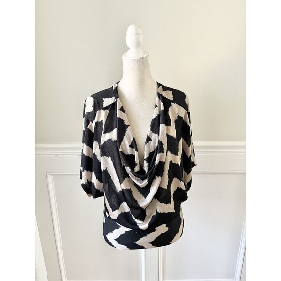 Love Culture S Chevron Black & Tan Cowl Neck Stretch Top - Picture 1 of 4